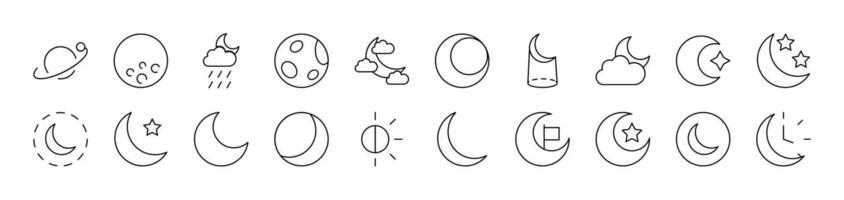The Moon and Crescent Pack of Thin Icons. Editable Stroke. Suitable for Web Sites, Books, Cards, Apps vector