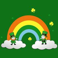 Cute Rainbow Cartoon Style Flat Design St. Patrick's Day Icons Patrick and the Two Leprechauns vector