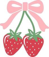 Cute illustration of two strawberries with pink bow. Perfect for designs vector