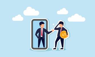 A businessman holding a broken dollar coin reflects in a mirror, greeted by a shadow, illustration of gain motivation from self-reflection on despair in boosting revenue and profit vector
