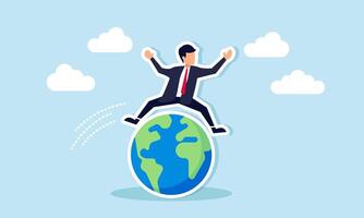 A businessman jumps over the globe, illustration of surpassing limits to grow the business vector