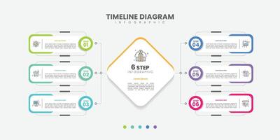 trendy Infographic label design with shape infographic template design and 6 options or steps. Can be used for process diagram, presentations, workflow layout, banner, flow chart, info graph. vector