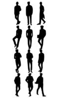Diverse set of male silhouettes in various poses. Ideal for design, web, and creative projects vector