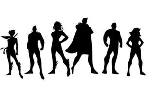 Superhero silhouette set. Powerful poses, ideal for comics, design, and creative projects vector