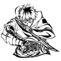 Anime manga character with sword silhouette Dynamic pose, ideal for fan art and design vector