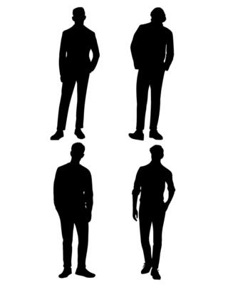 Set of male silhouettes in various standing poses, Versatile for design and creative projects