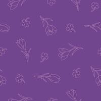 Outline Crocus Flower Clover Seamless Pattern illustration for Print, Wallpaper, Decoration. vector