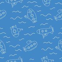 Outline Submarine Underwater Wave Seamless Pattern illustration Design vector