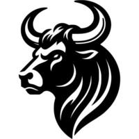 Tattoo of bull with large horns and powerful neck in monochrome. Wild bull side view. Engraving minimalistic in black ink drawing on white background vector