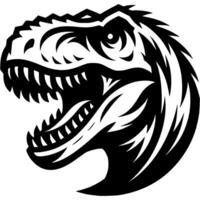 Tattoo of angry roaring predatory dinosaur side view head in monochrome. Wild tyrannosaur in madness. Engraving minimalistic in black ink drawing on white background vector