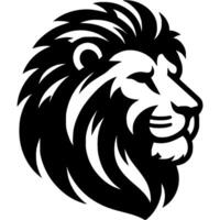 Tattoo of majestic lion side view head in monochrome. Wild lion emperor. Engraving minimalistic in black ink drawing on white background vector