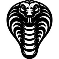 Tattoo of angry cobra snake head front view in monochrome. Wild snake logo. Engraving minimalistic in black ink drawing on white background vector