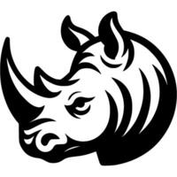 Tattoo of angry rhinoceros with powerful horn side view head in monochrome. Wild rhinoceros in madness. Engraving minimalistic in black ink drawing on white background vector