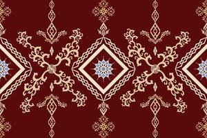 aztec embroidery style.Geometric ikat oriental traditional pattern on red background vector