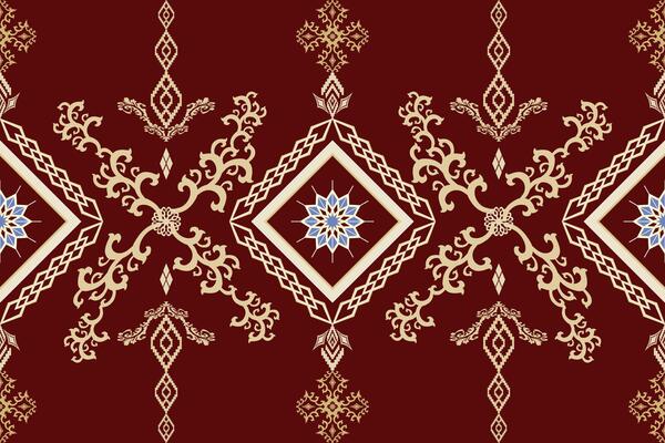 aztec embroidery style.Geometric ikat oriental traditional pattern on red background