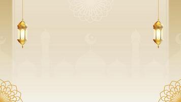 Simple Gradient Soft Toned Beige Horizontal Background with Golden Lantern Decorations and Mosque Silhouettes vector