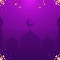 Simple Elegant Violet Purple Gradient Square Background with Mosque Domes Silhouette and Crescent Moon Details On Golden Color Accents vector