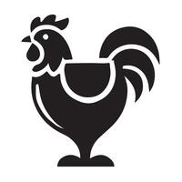 A bold, black silhouette of a rooster positioned within a circular frame. vector