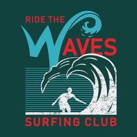 Ride the wave emblem to tshirt vector