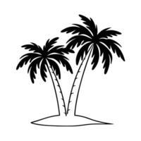 Two palm trees on a tropical island silhouette vector