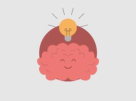 stylized brain with a light bulb illuminating above it vector