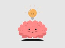stylized brain with a light bulb illuminating vector