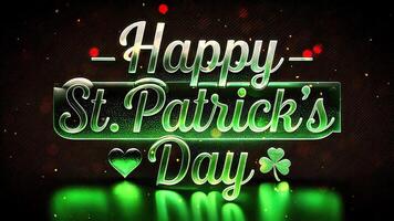 St. Patrick's Day greeting in bright green colors, seamless loop particle effect. video