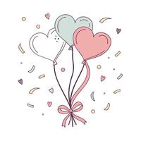 Valentine's Day Cluster of Heart-Shaped Balloons with Festive Ribbons and Confetti Elements vector