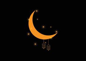Golden moon and lamp. Ramadan concept. vector