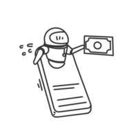 a robot holding a paper with money in the phone vector
