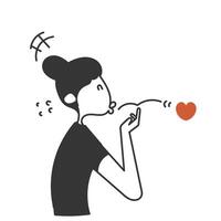a woman blowing a kiss to a heart with hand vector