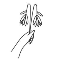 hand holding a bunch of wilted flowers in a line vector