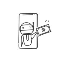 a drawing of a robot holding money on the phone vector