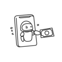 a robot holding a phone and money vector