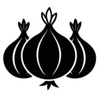 Editable graphic of three onion silhouettes vector
