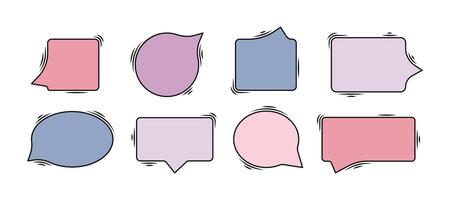 Set speech bubbles for design. Various shapes and styles for texts, dialogues. Flat illustration for comics, banners, social networks vector