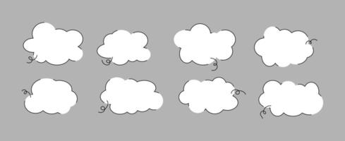 Speech bubbles and thought clouds set. Graphic design for any format, presentations, comics. Doodle illustration isolated and adapts to different styles vector