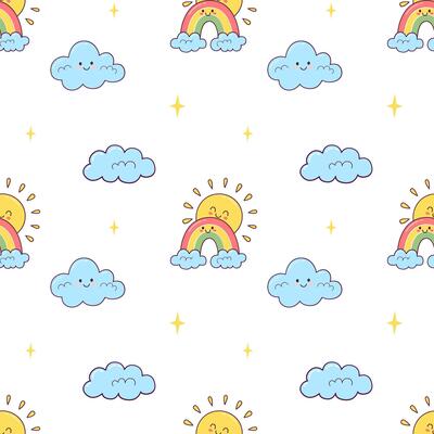 Trendy seamless pattern with cute weather elements