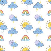 seamless pattern of cute children weather characters on white background. trendy pattern for wrapping paper, textile and other products. vector
