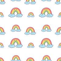 cute kids seamless pattern with kawaii character of rainbow, pattern for wrapping, postcards and textile vector
