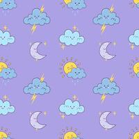 textile background with cute weather elements. doodle seamless pattern for wrapping, poster and postcards. kids background vector