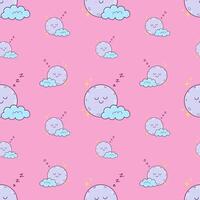 seamless pattern for children with cute character of cloudy moon on pink background. kids background for wrapping vector
