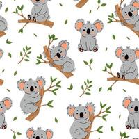 Seamless pattern with cute koalas on a white background. graphics. vector