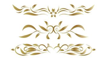 floral swirl line decoration set. gold text dividers and frame element isolated on white background vector