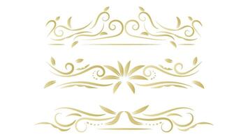 golden floral swirl line drawn isolated on white background. set of elements for design vector