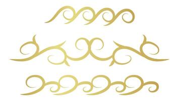 gold decorative swirl lines element set isolated on white background vector