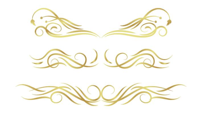 gold decorative swirl lines element set. text dividers isolated on white background
