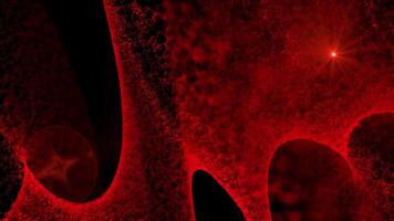Virtual cosmic matter of red color rotates in illusory space, emitting energy. video