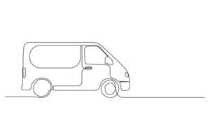 Continuous line art drawing of a delivery car. Delivery van continuous outline isolated on white background. vector