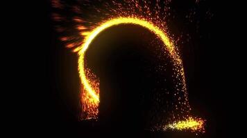 The golden disk of the spatial portal emits spectacular sparkling sparks. video